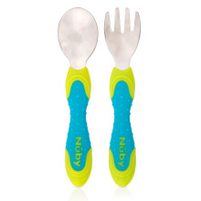 Nuby 2-teiliges Edelstahl-Utensil, Blau/Grn, 2 Stck