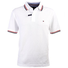 Tommy Hilfiger Herrars Randig Krage Polo (Medium, Vit)