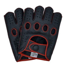 Riparo Herren-Motorradhandschuhe aus echtem Leder, umgekehrt genht, Halbfinger-Motorradhandschuhe (S, Schwarz/Rot)