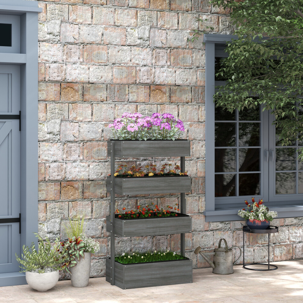 Outsunny Raised Garden Bed Wooden Plant Stand Grey