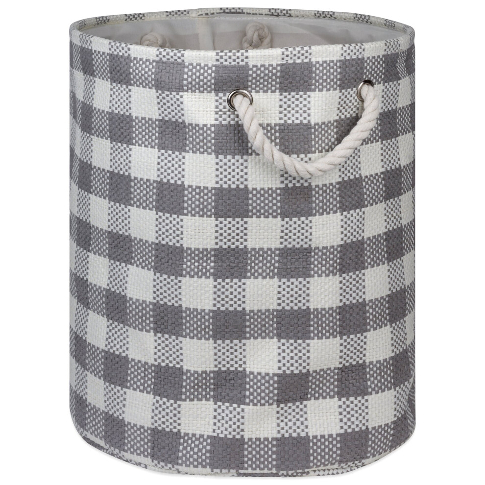 DII Woven Paper Storage Bin Checkers Gray Medium Round