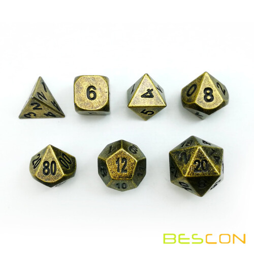 Bescon Antik Brons Solid Metall Polyhedral D&D Tärningsset 7 Antik Koppar 2