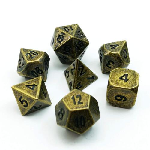 Bescon Antik Brons Solid Metall Polyhedral D&D Tärningsset 7 Antik Koppar