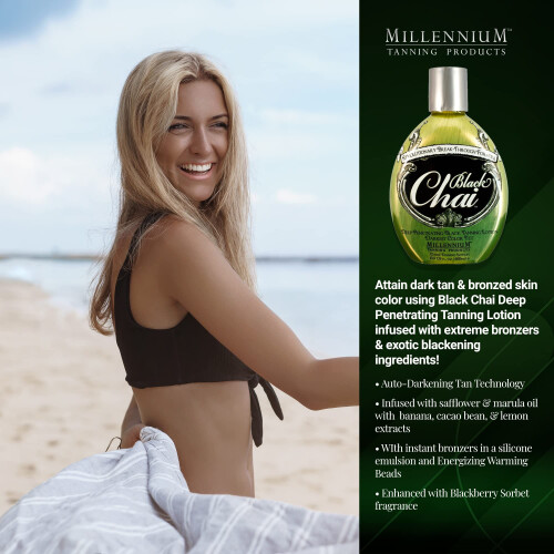 Millennium Tanning Black Chai Λοσιόν Μαυρίσματος με Bronzers, Έλαια και Εκχυλίσματα (13.5 Ουγγιές) 2