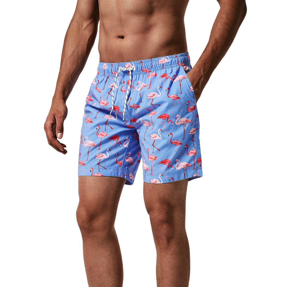 MaaMgic Mens Quick Dry Flamingo Swim Trunks With Mesh Lining Long New