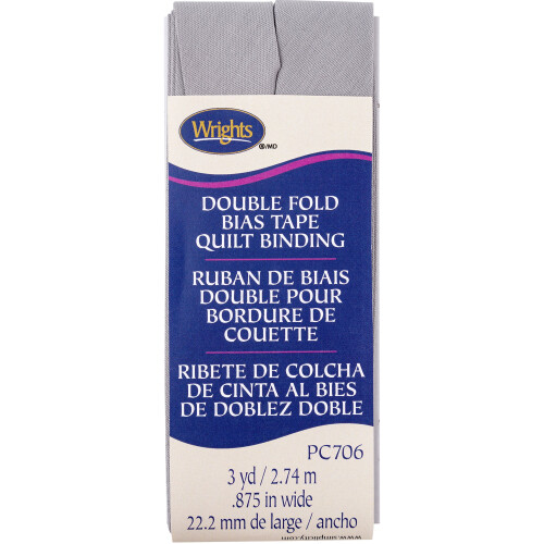 Wrights Medium Grey Double Fold Quilt Binding 7/8" X3yd, 1 Count (Pack of 1)