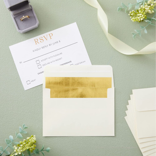 50 Pack 4x6 Ivory Envelopes for Invitations  Wedding  A6 Size with Gol 2