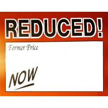 25 """"Reduced - 7"""" x 5.5"""" Writable Paper Retail Store Price Signs Heavy Duty Cardstock Fluorescent Orange