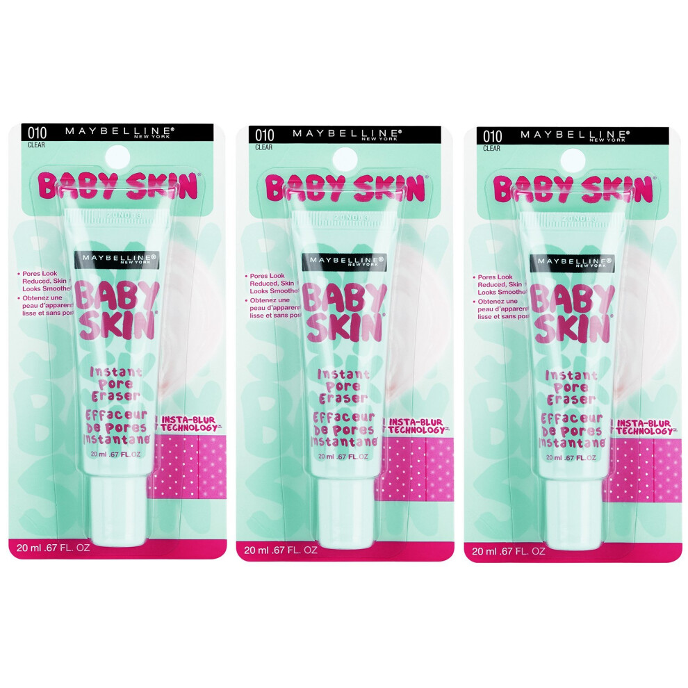 Maybelline Baby Skin Instant Pore Eraser Primer  Clear  0.67 Fl Oz (Pack of 3)