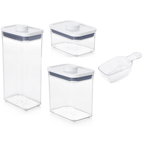 OXO OXO Plastic Airtight Pop Containers Rectangle 3 Piece Set with Scoop