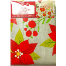 Holiday Poinsettia Lightweight Vinyl Tablecloth 60 X 102 Inches