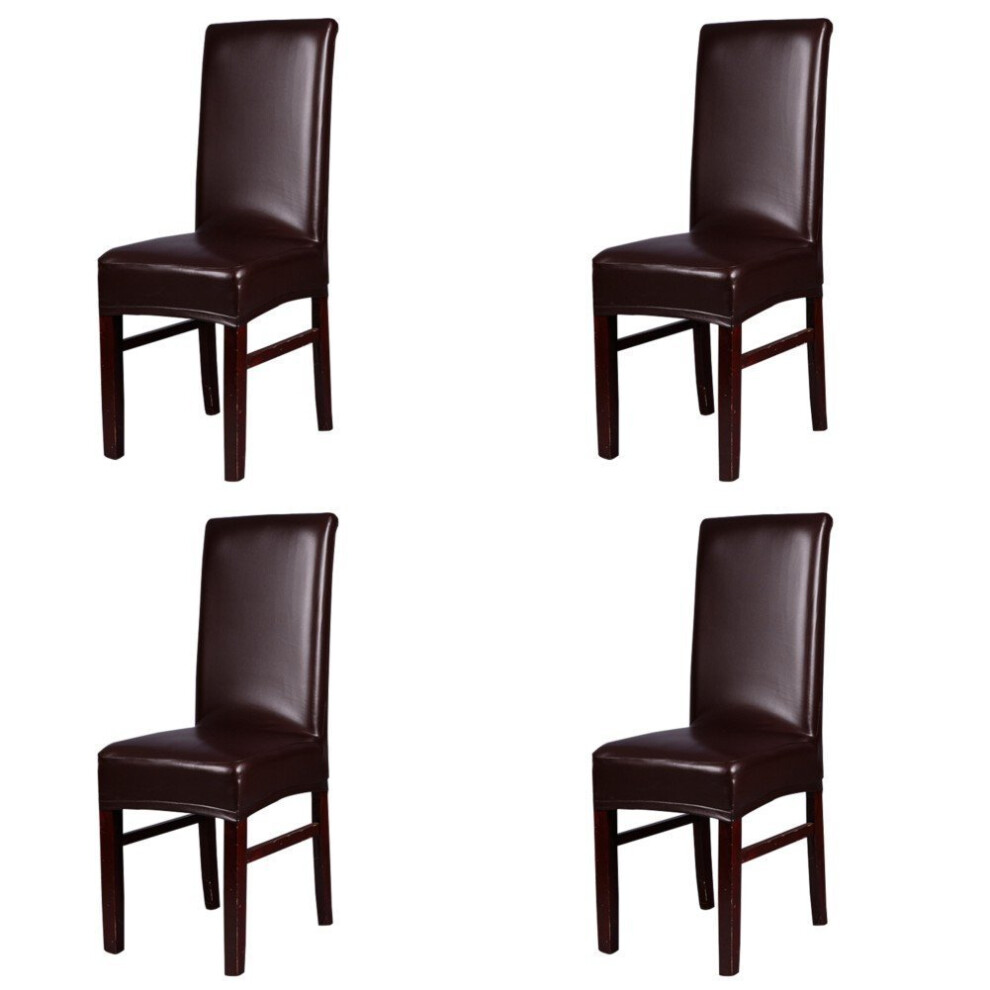 Housse De Chaise De Salle Manger Imperm Able En Cuir Pu Solide Extensible Flyparty Slipco-image