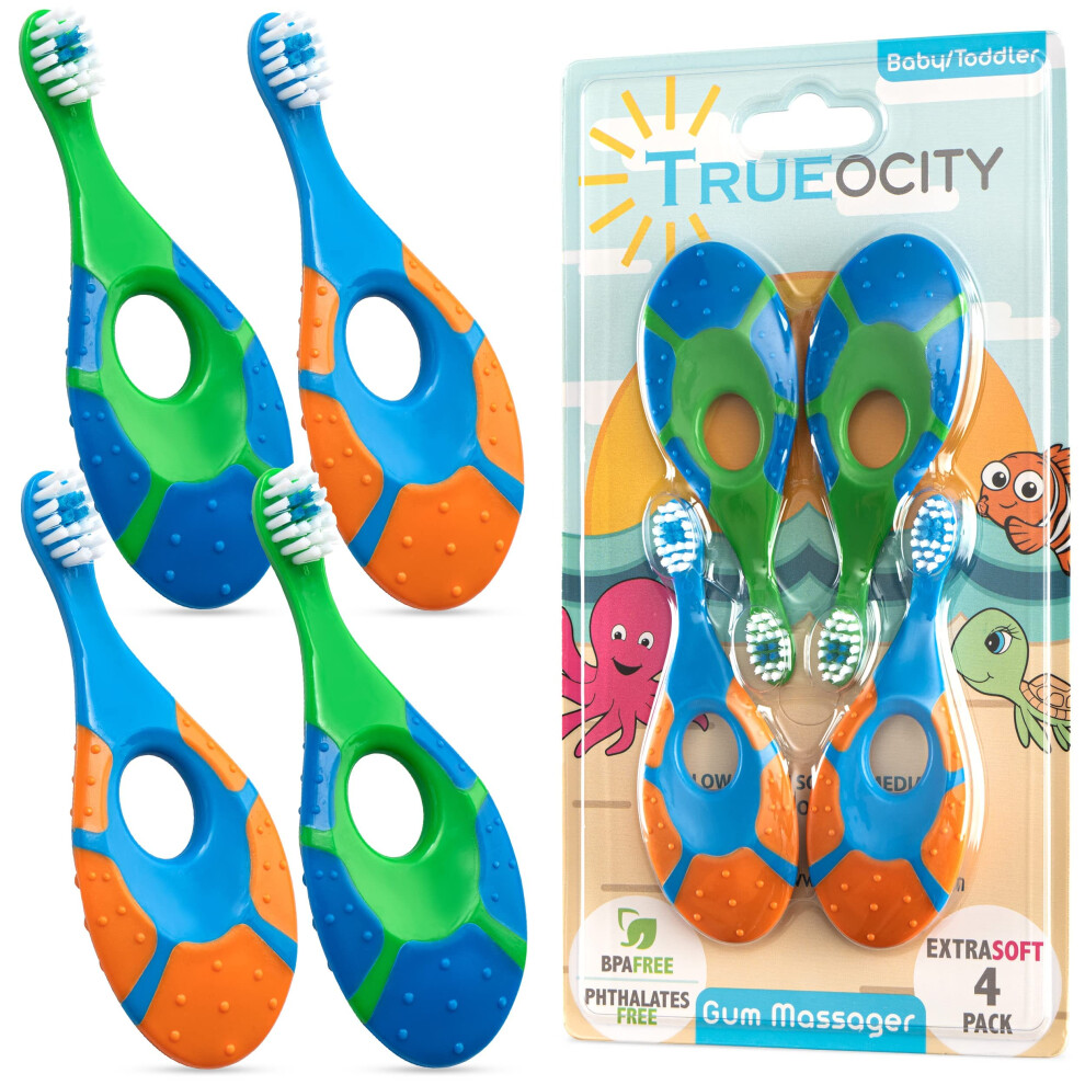 Trueocity Baby Toddler Toothbrush 4 Pack Soft Bristles Teething Fing
