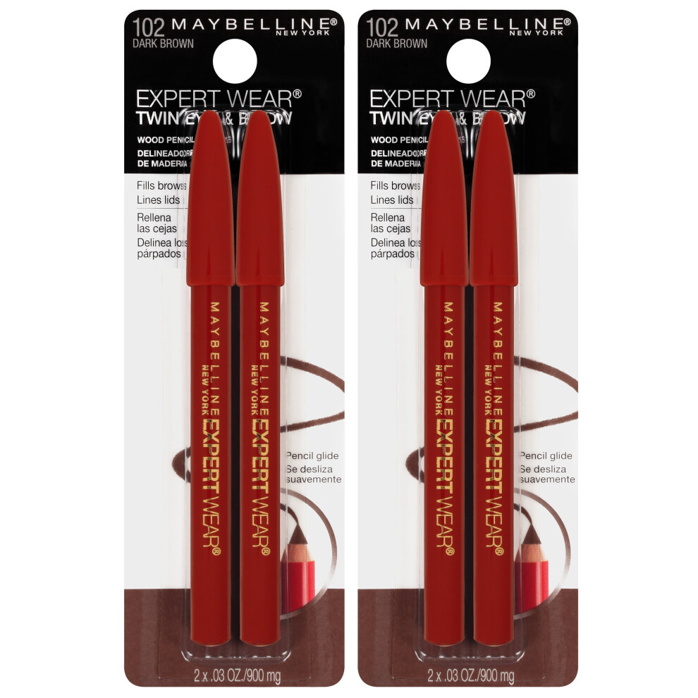 Maybelline New York Expert Wear Twin Brow & Eye Pencils Makeup, Dark Brown, , 2 Count (Pack of 2)