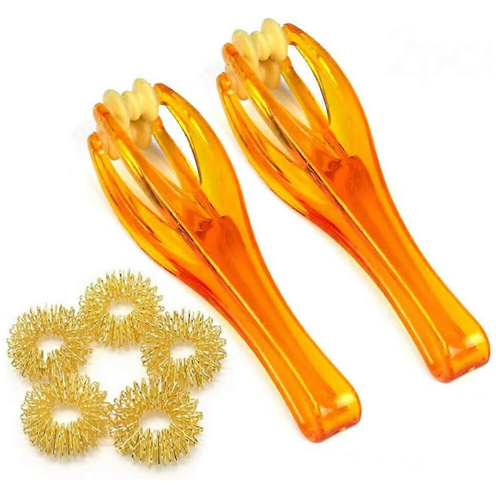 Konhill (As Show, One Size) 2 Pcs Finger Roller Massager And 5 Pcs Acupressure Massage Rings For Finger Hand Massage, Hand Blood Circulation Massage Roller To