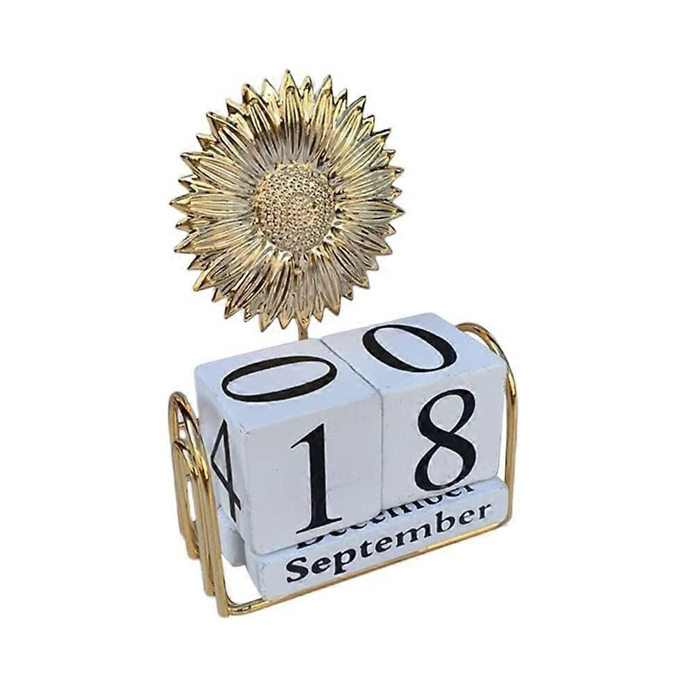 Konhill (As Show, One Size) Desktop Calendar Ornaments Perpetual Desk Calendar Wooden Iron Desk Calendar Number Dice Building Blocks Date Month Show Creative