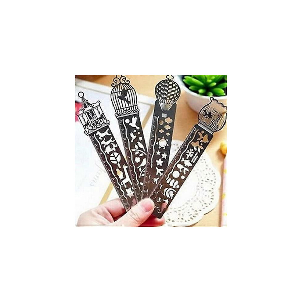 Konhill (As Show, One Size) Metal Bookmark Ruler Set Of 4 Creative Metal Straight Ruler Bookmark Hollow Ultra-Thin Ruler Korea Children Stationery Office Scho