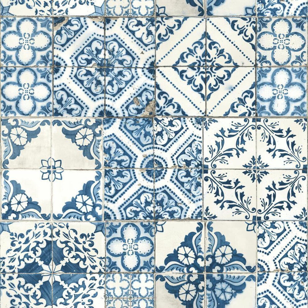 Roommates Rmk11083wp Blue Mediterranian Tile Peel And Stick Wallpaper 205 X 165 Feet 034878367682