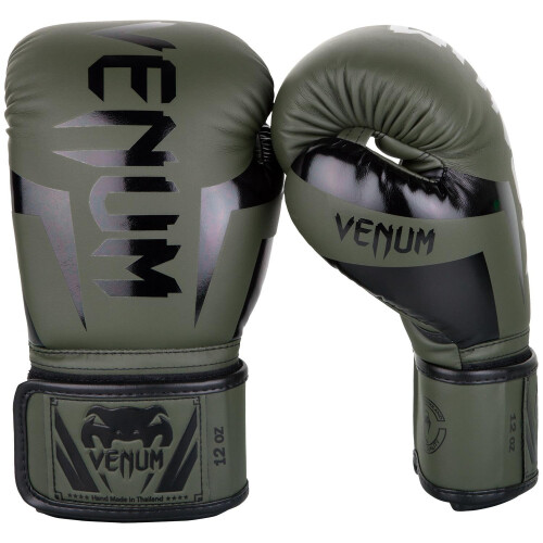 Venum Elite Boxing Gloves - Khaki/Black - 14oz