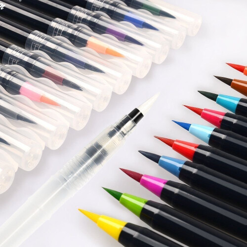 Alycoco Watercolor Brush Pens Set - Premium Soft Flexible Dual Tips Co 2