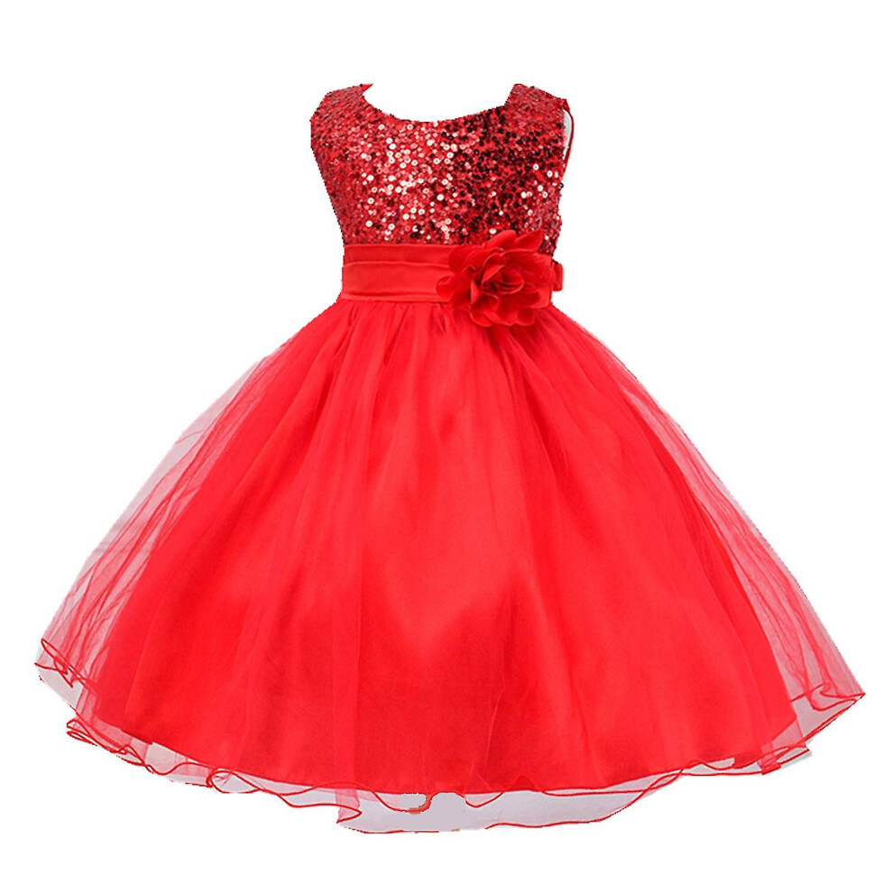 (100, Red) Flower Girl Dresses Wedding Bridesmaid Sequins Tulle Puffy Skirt Girls Birthday Party Pageant Gown - Jxlgv-image-OPC-PG95T52-NEW