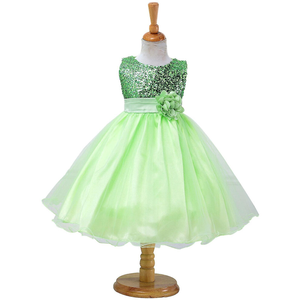 (140, Green) Flower Girl Dresses Wedding Bridesmaid Sequins Tulle Puffy Skirt Girls Birthday Party Pageant Gown - Jxlgv-image-OPC-PG95T5Y-NEW
