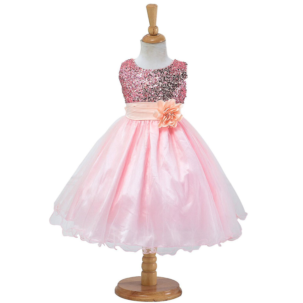 (120, Pink) Flower Girl Dresses Wedding Bridesmaid Sequins Tulle Puffy Skirt Girls Birthday Party Pageant Gown - Jxlgv-image-OPC-PG95T72-NEW