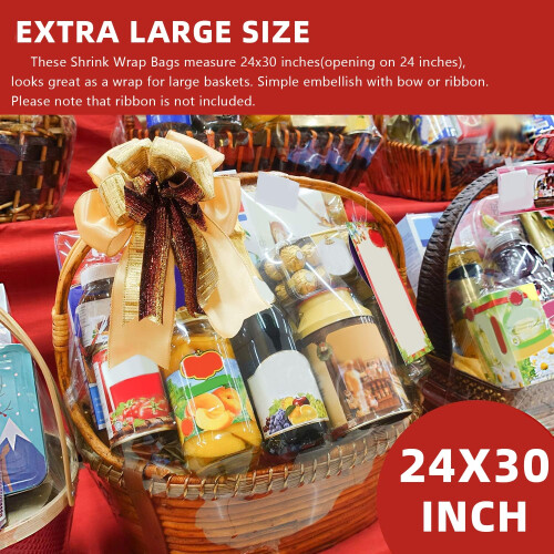 MorePack Shrink Wrap Sachs para cestas de presente 24x30 polegadas Clear PVC Heat Gift Basket Shrink Sacos 5 pacote 1