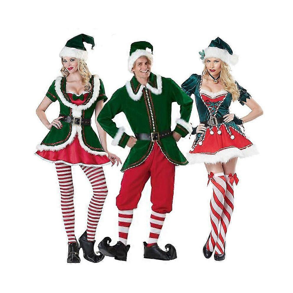 Wrezatro (L, Woman1) Lady Velvet Christmas Cosplay Dress Sexy Xmas Tree Clothing Santa Claus Costume Green Elf Carnival Party Outfit