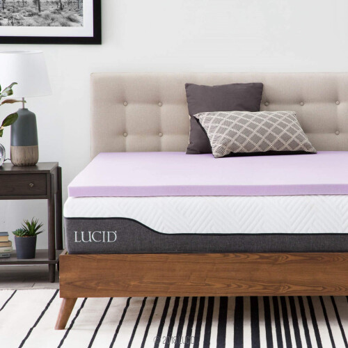 LUCID 2 Inch Lavendel Infused Memory Foam Matrastopper - Geventileerd