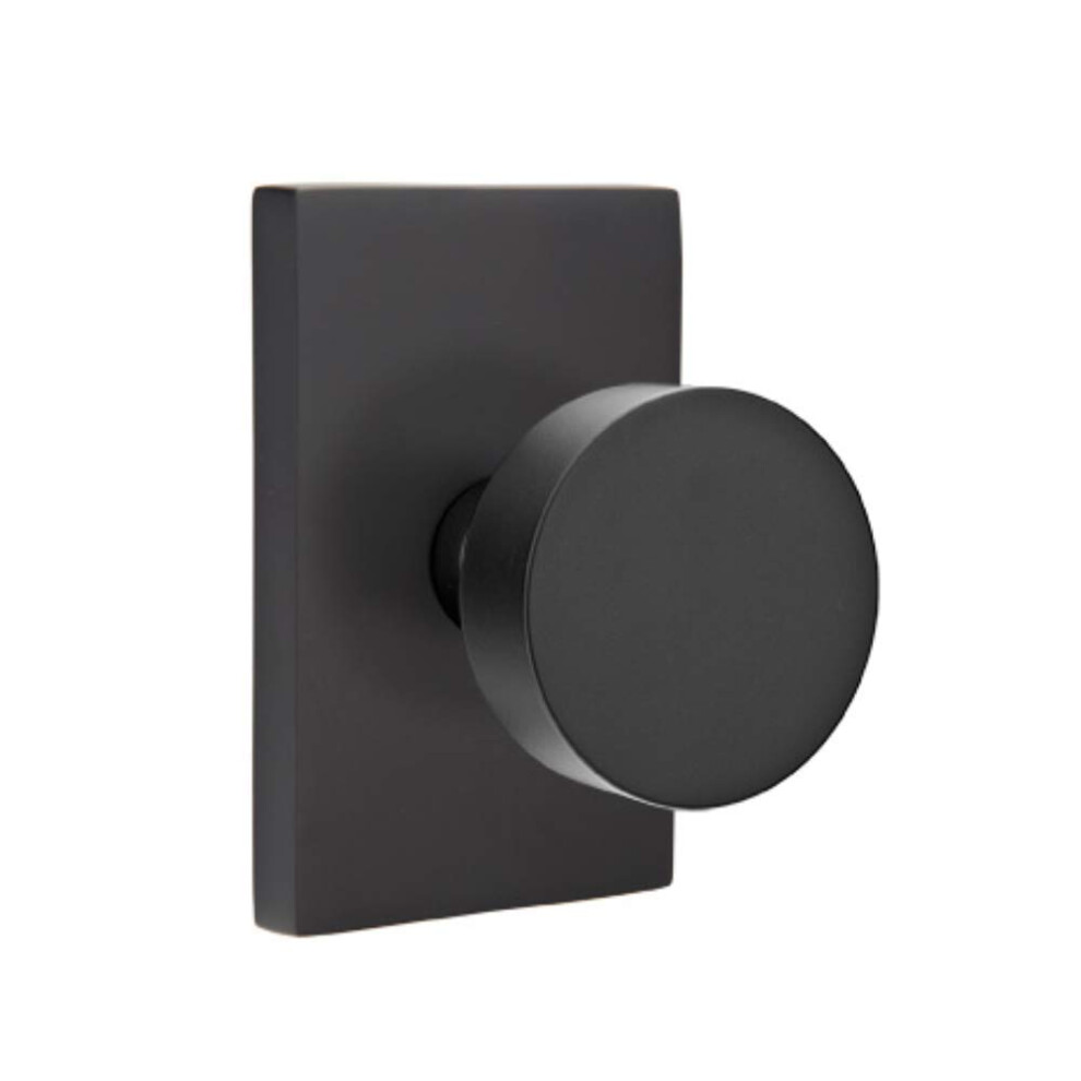 Privacy Set Modern Rectangle Rosette Modern Round Knob Flat Black 600139353758