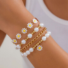 (AYA5778401) New 5Pcs Vintage Boho Gold Color Pearl Bracelet Set