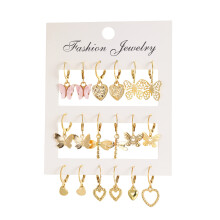 (AY 5758302) 9 Pcs Cute Butterfly Heart Drop Earrings Set Fashion Gold Silver Color Girls Geometric Metal Acrylic Earrings