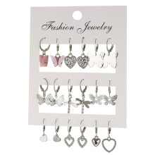 (AY 5758301) 9 Pcs Cute Butterfly Heart Drop Earrings Set Fashion Gold Silver Color Girls Geometric Metal Acrylic Earrings