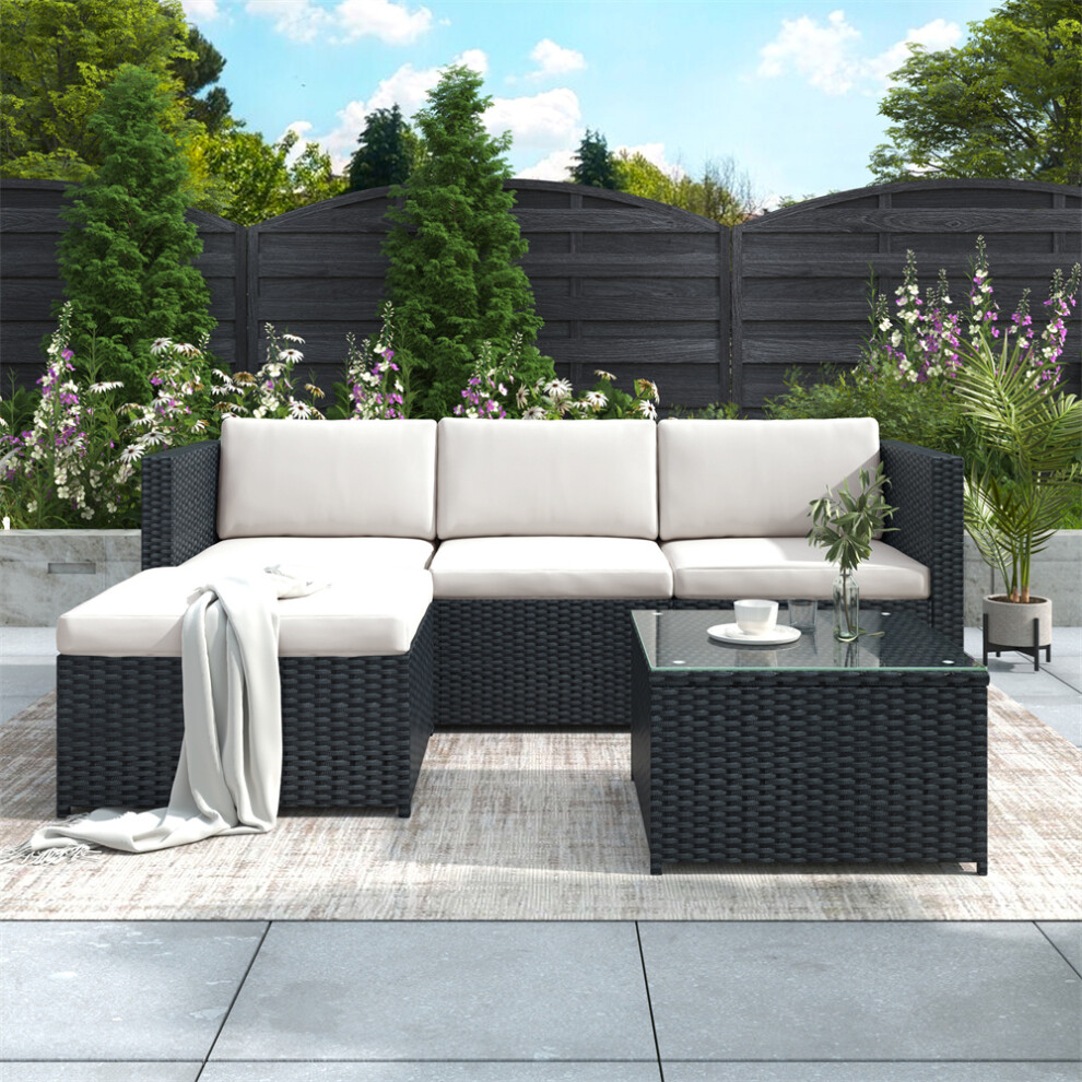 Abrihome ( ) Garden Rattan Furniture Lounge Set Black
