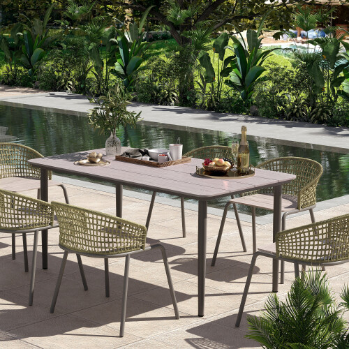 Outsunny Outsunny Garden Table with Rust Resistant Metal Frame, Light Grey