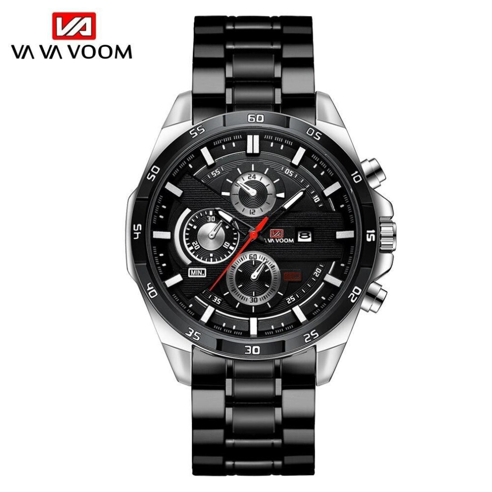 (black,silver, Stainless steel) Va Va Voom Quartz Watches Men Sport Stainless Steel Band Waterproof Casual Military Army Outdoor Run Hiking Leather Men&apos;s Watches Relogio Masculi