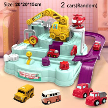 (D-cyan-2-car) Racing Rail Car Model Educational Toys Children Track Adventure Game