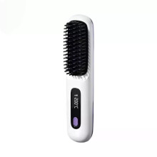 (White) Numoya Portable Straightener Brush-GoBrush PRO, Rechargeable Mini Straightener