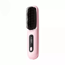 (Pink) Numoya Portable Straightener Brush-GoBrush PRO, Rechargeable Mini Straightener