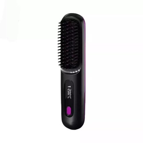 (Black) Numoya Portable Straightener Brush-GoBrush PRO, Rechargeable Mini Straightener