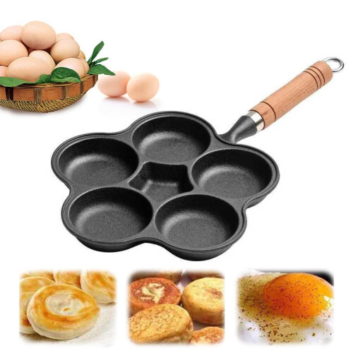 5-Cup Cast Iron Egg Frying Pan Non Stick Egg Cooker with Handle Omelette Pan for Breakfast Fried Egg