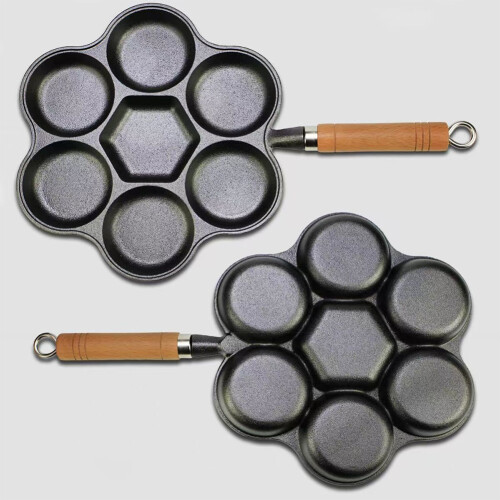 5-Cup Cast Iron Egg Frying Pan Non Stick Egg Cooker with Handle Omelette Pan for Breakfast Fried Egg 2