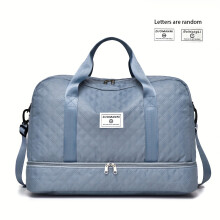 (Haze Blue) Solid Color Minimalist Travel Luggage Zipper Handbag, Large Capacity Storage Bag