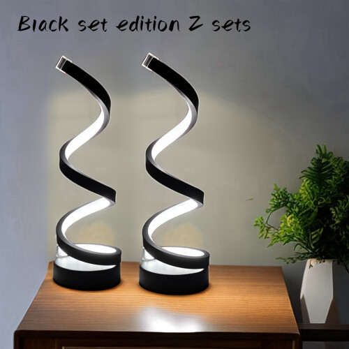 (Black standard version 2 sets) 2pcs Spiral Table Lamp: Modern Geometric Design, Adjustable Lighting, USB Power