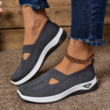 (Dark Gray, 5) Women's Casual Slip-On Sneakers - Breathable Fabric, EVA Sole, Low-Top Design in - Comfortable All-Season Footwear