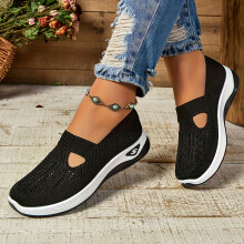(Black, 8) Women's Casual Slip-On Sneakers - Breathable Fabric, EVA Sole, Low-Top Design in - Comfortable All-Season Footwear