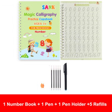 (Number sets) 4pcs Sank Magic Practice Copybook Pen Preschools Kids Calligraphy English Veris