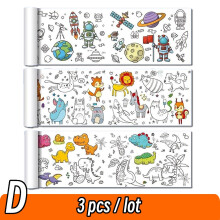 (D Set 3pcs) 90cm Animal Canvas Children's Drawing Roll DIY Coloring Paper Roll Color Filling Graffiti Paper-cut Painting
