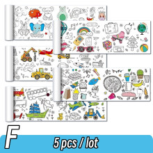 (F Set 5pcs) 90cm Animal Canvas Children's Drawing Roll DIY Coloring Paper Roll Color Filling Graffiti Paper-cut Painting